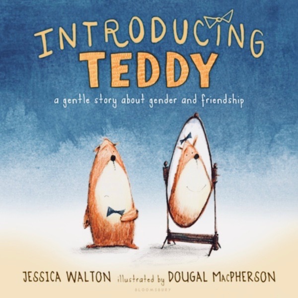 Book cover - Introducing Teddy, and image of a teddy bear looking into the mirror.